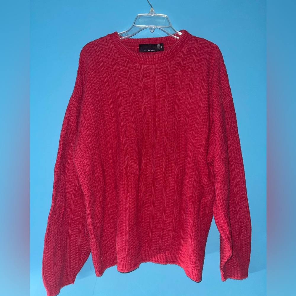 Men’s vintage Bill Blass made in the USA hand framed chunky knit sweater red XL